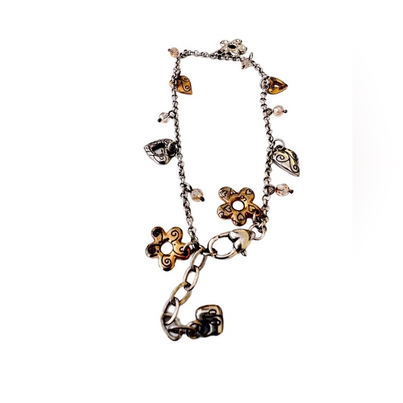 Brighton Crystal Flower Heart Anklet silver plated beautiful ankle bracelet - Picture 2 of 4